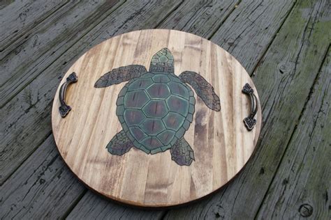 Rustic Wooden Serving Tray Sea Turtle Serving Tray Breakfast Tray