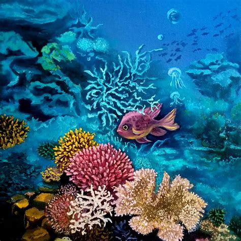 Coral Reef Painting Underwater Original Art Ocean Oil Artwork Etsy