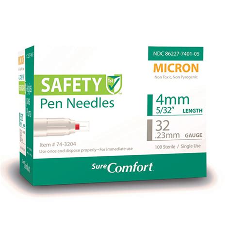 Surecomfort Safety Pen Needles Micron 32g X 4mm Bx 100