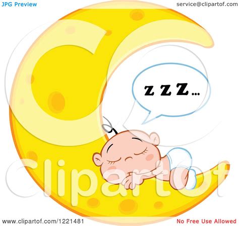Clipart Of A Caucasian Baby Boy With Zzz Sleeping On A Crescent Moon