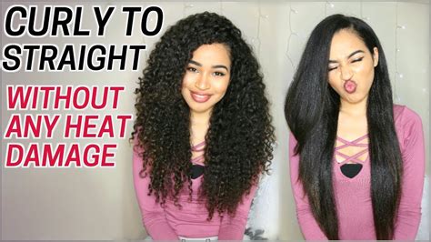 How I Straighten My Curly Hair Without Heat Damage Curly To Straight