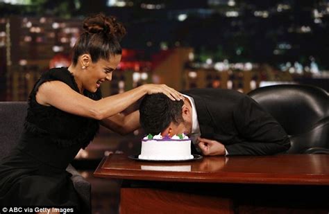 Salma Hayek Faceplants Jimmy Kimmel Into Messy Dessert Daily Mail Online