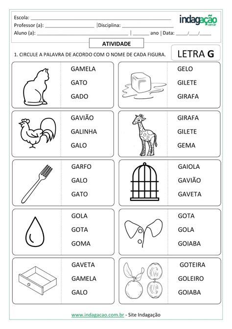 50 atividades com a letra g para imprimir alfabetização 1º ano Artofit