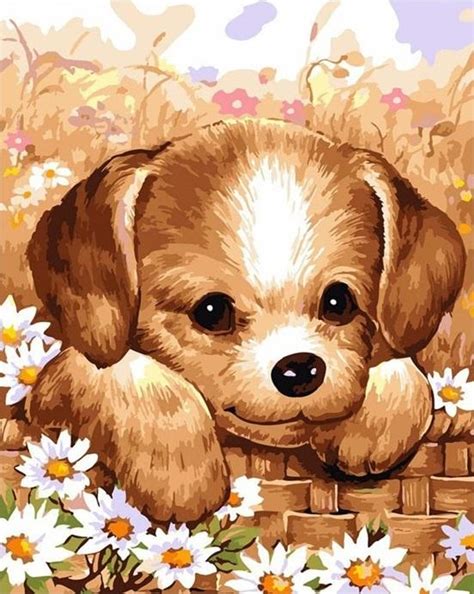 Lovely Puppys Animals Paint By Number Paint By Numbers For Adult