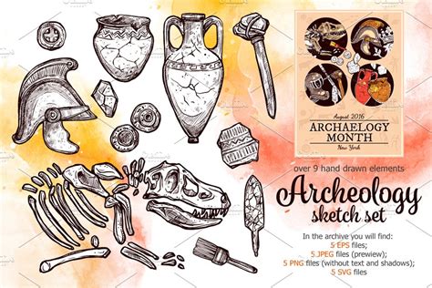 Archeology Sketch Set Custom Designed Illustrations Creative Market