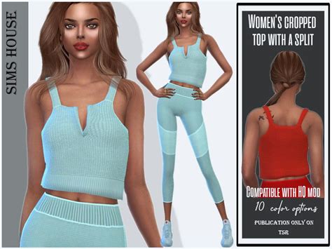 Sims 4 — Womens Cropped Top With A Split By Simshouse — Womens