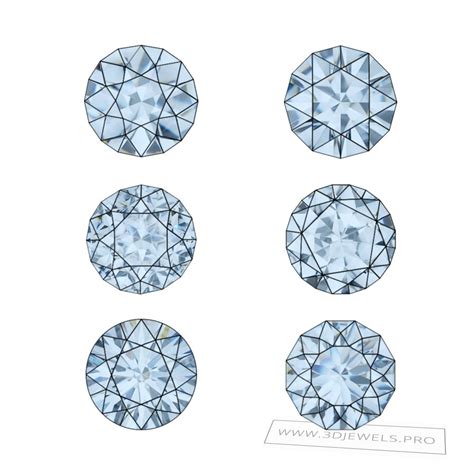 Different Facet Count Of Round Cut Diamond 3d Models 3djewels Assets