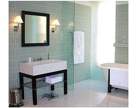 Designing a small bathroom means you'll have to be clever and purposeful with the glass shower door further helps to create a more fully open and airy space. glass tile bathroom ideas | in century old mosaic tile ...