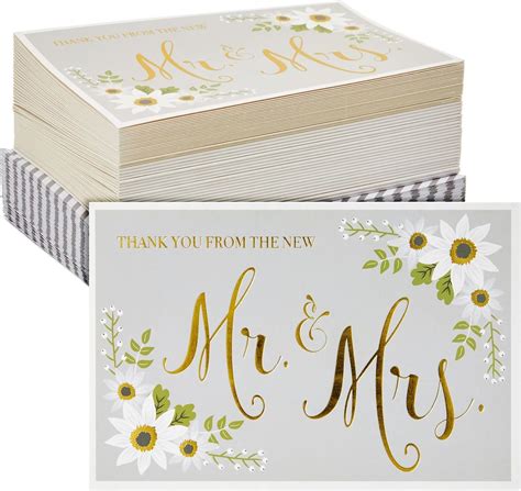 Wedding Thank You Cards 48 Pack Gold Foil Thank You From The New Mr