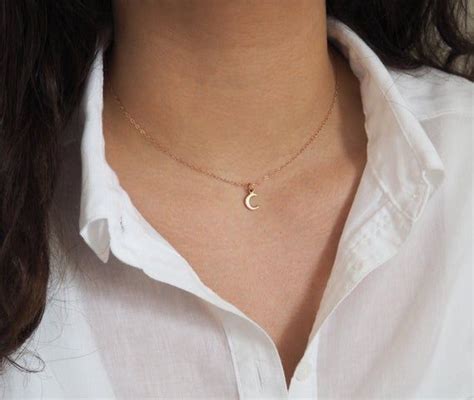 Tiny Crescent Moon Necklace Available In Sterling Silver Gold Etsy