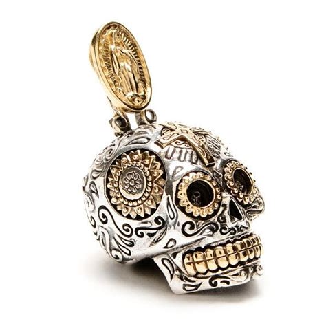 Mexican Sugar Skull Pendant Large Mens Necklace Tete De Morte