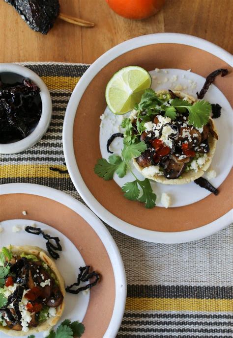 Vegetarian Sopes With Guacamole Sauteed Mushrooms Crisp Fried Ancho