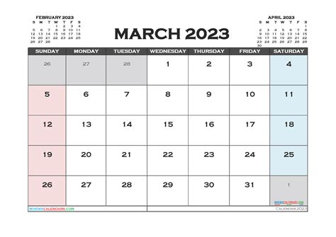 Calendar Template March 2023 Printable