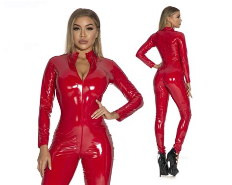 Red Latex Catsuit Latex Bodysuit Latex Dress Dominatrix Outfit Etsy Uk