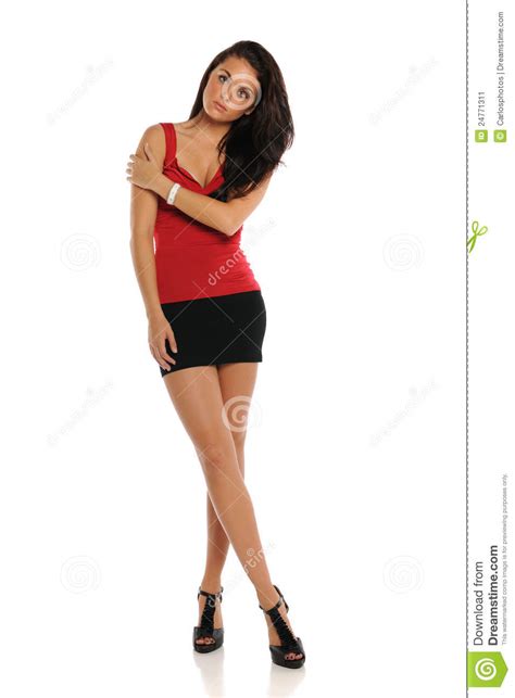 Junge Brunettefrau Einen Kurzen Rock Trägt Stockbild Bild von