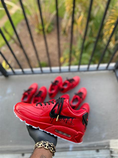 Custom Red And Black Drip Airmax 90 Kiauns Customs All Red Nike