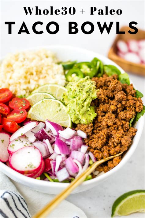 Ground Beef Taco Bowls With Cauliflower Rice Whole30 Paleo Keto