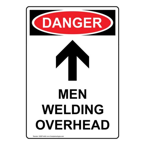 Vertical Men Welding Overhead Sign Osha Danger
