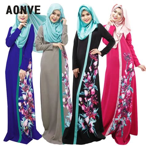 Aonve Black Abaya Elegent Long Dresses Uae Women Muslim Fashion Printed Dress Dubai Ladies Daily