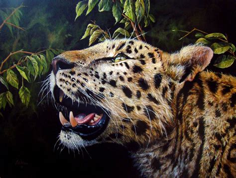 Wildlife Art Hope Realistic Acrylic Painting Of A Leopard Portrait