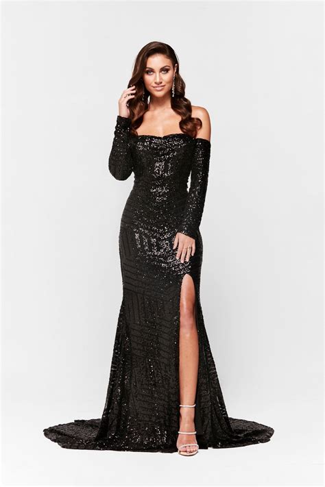 Black Sequin Prom Dress Black Gown Dress Long Sleeve Evening Dresses