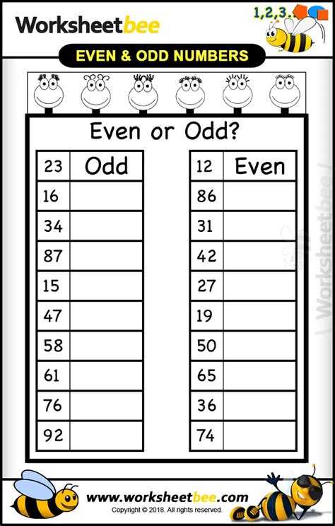 Odd Even Numbers Worksheet