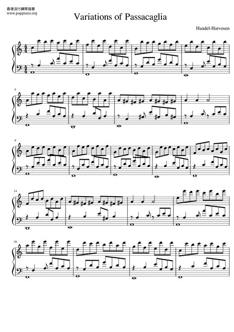 Variations Of Passacaglia Sheet Music Piano Score Free Pdf Download