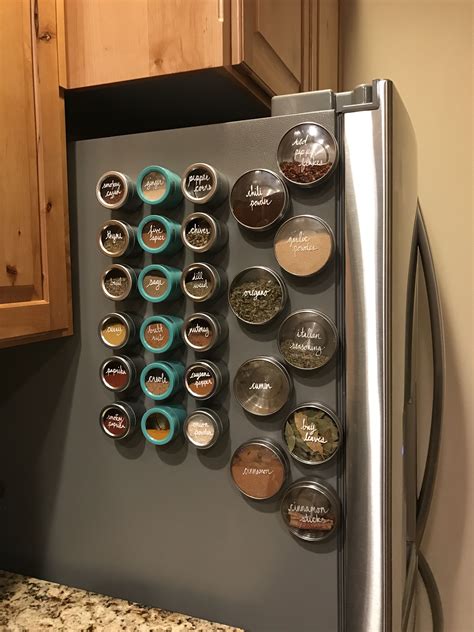 Spice Organization Magnet Containers On Side Of Fridge Handwritten