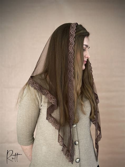 Brown Dotted Lace Mantilla Long Church Head Covering Veil Etsy