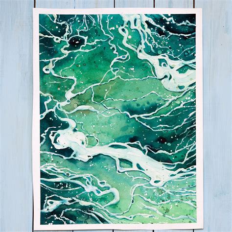 Seascape Painting Teal Water Original Watercolor Artwork 9 By Etsy