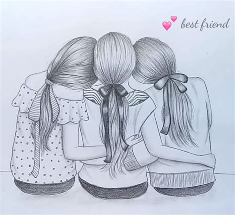 Draw Three Friends Hugging Each Other Best Friends Pencil Sketch R