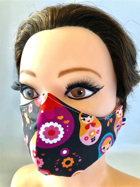 Washable 3 Layers Reversible Cotton Face Mask Russian Dolls Matryoshka