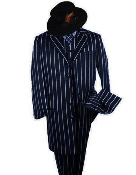 Mens Gangster Zoot Suit In Black And White Chalk Stripe