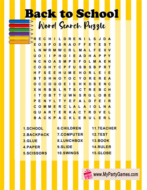 Free Printable Back To School Word Search Puzzle With Key