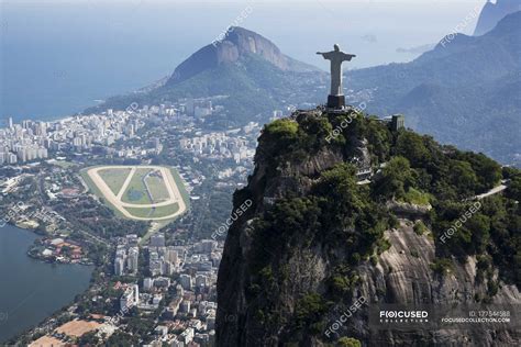 Brazil Aerial View Of Rio De Janeiro Corcovado Mountain With Statue