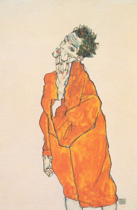 Self Portrait Man In Orange Jacket By Egon Schiele Egon Schiele