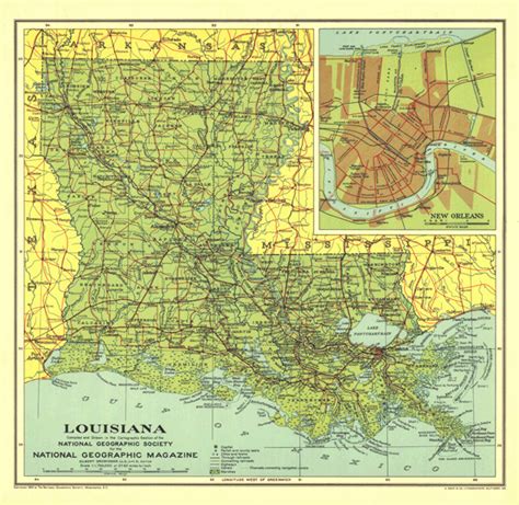 Louisiana 1930 Wall Map By National Geographic Mapsales