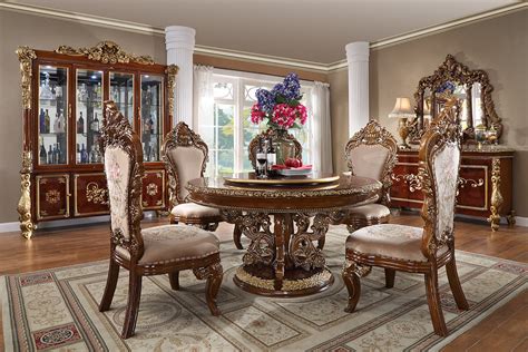 Hd 1803 Homey Design Round Dining Table Victorian Style Burl And Metallic