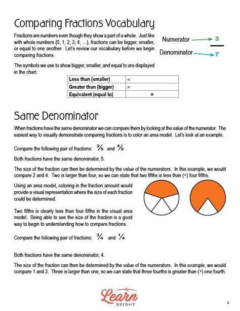 Comparing Fractions Free Pdf Download Learn Bright