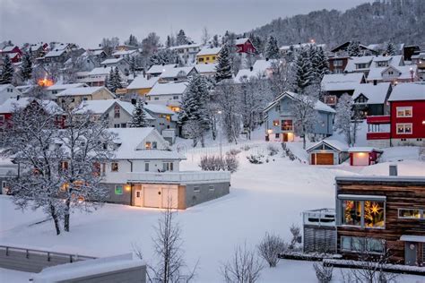 Tromso Residential Homes Covered In Snow Stock Image Image Of Norway