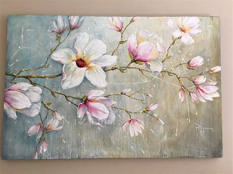 Oil Painting A Touch Of Nature Blooming Magnolia Flowers Painted On