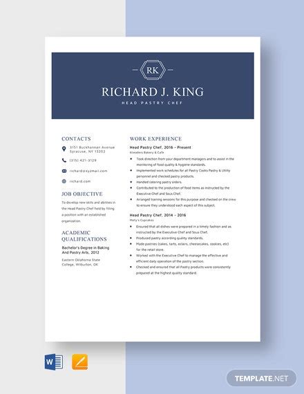 Free Chef Resume Template Download In Word Photoshop Apple Pages