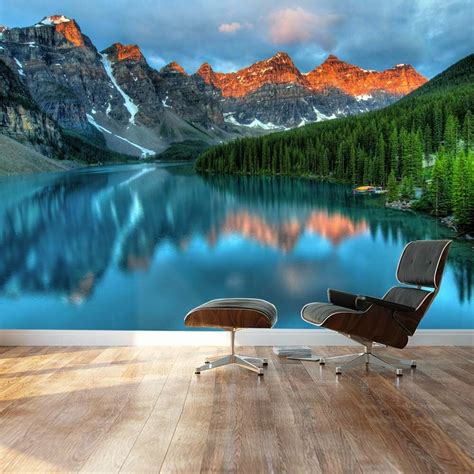 Tranquil Mountain Lake Landscape Wall Mural Home Decor 66x96 Inches Ebay