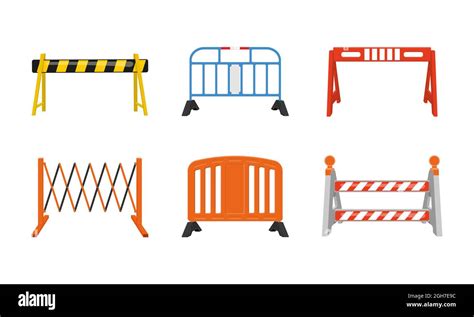 Different Road Barriers Set Metal And Plastic Traffic Barricades