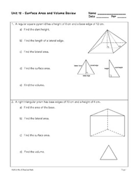 Check your answers on the key below! Surface Area and Volume Unit Bundle by Mrs E Teaches Math ...
