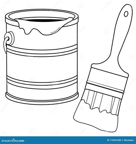 Paint Bucket And A Brush Paint Brush With Paint Can Vector Black And