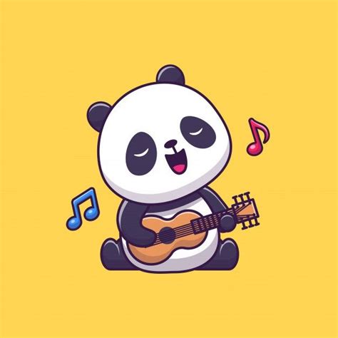 A Panda Bear Playing The Guitar With Music Notes