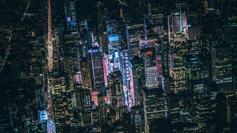Free Download 1366x768 New York Dark City Night Lights Buildings View