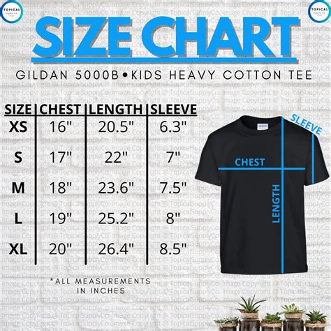 Hq Gildan 5000b Size Chart Gildan 5000b Kids Heavy Cotton Etsy