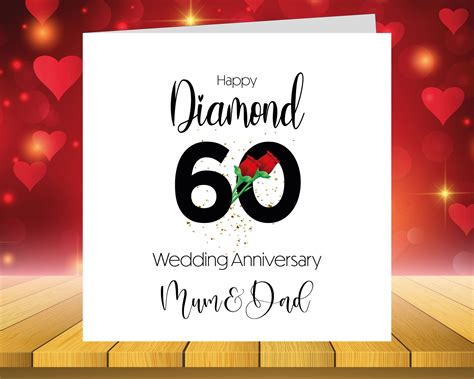 Diamond Wedding Anniversary Card 60 Years Married Mum And Etsy Uk